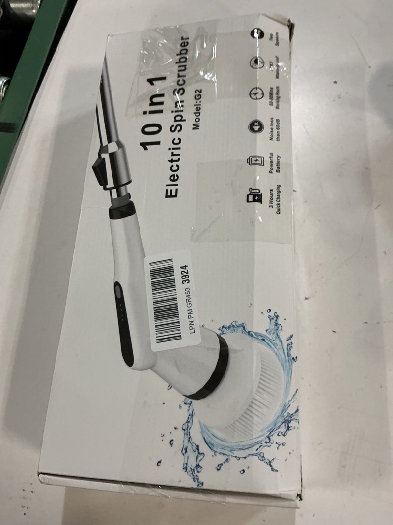 Condition photo showing New/Like New for dreazu electric spin scrubber, 12-in-1 shower scrubber & retractable long handle, 44 lbs high-torque & variable speed shower cleaning brush for bathroom,toilet, bathtub, kitchen, tile floors, car white&black