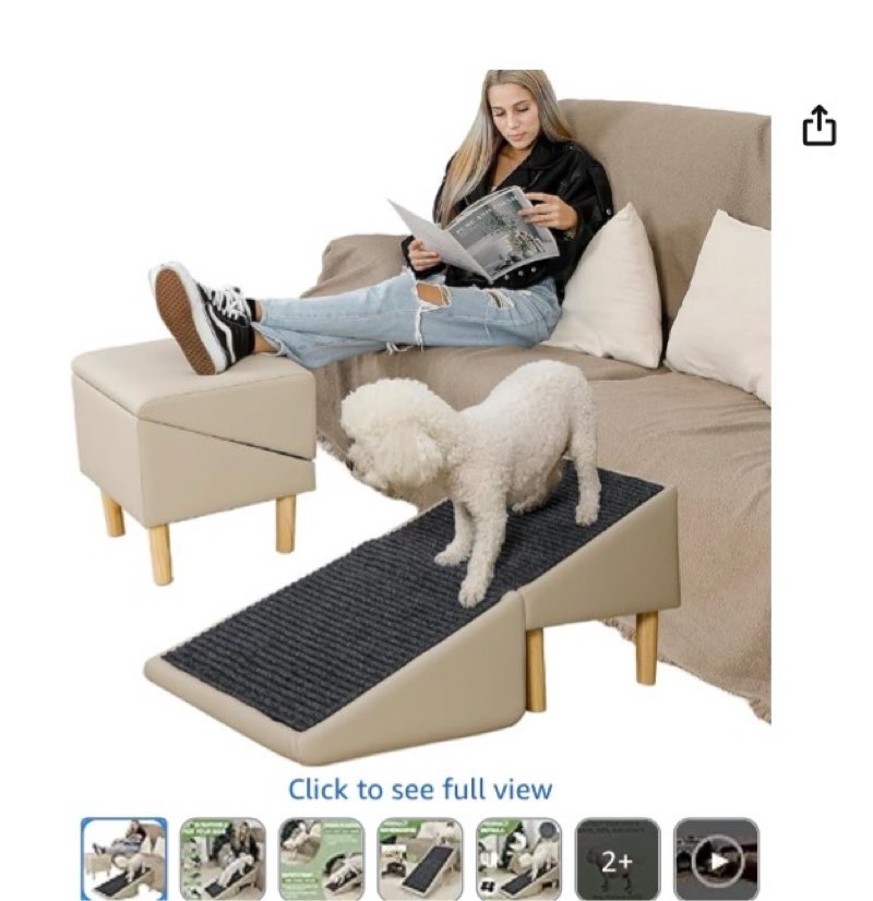 Dog Ramp, 2-in-1 Split Ottoman Gentle 23 Incline Dog Steps Built in Lightweight Folding Dog Ramp for