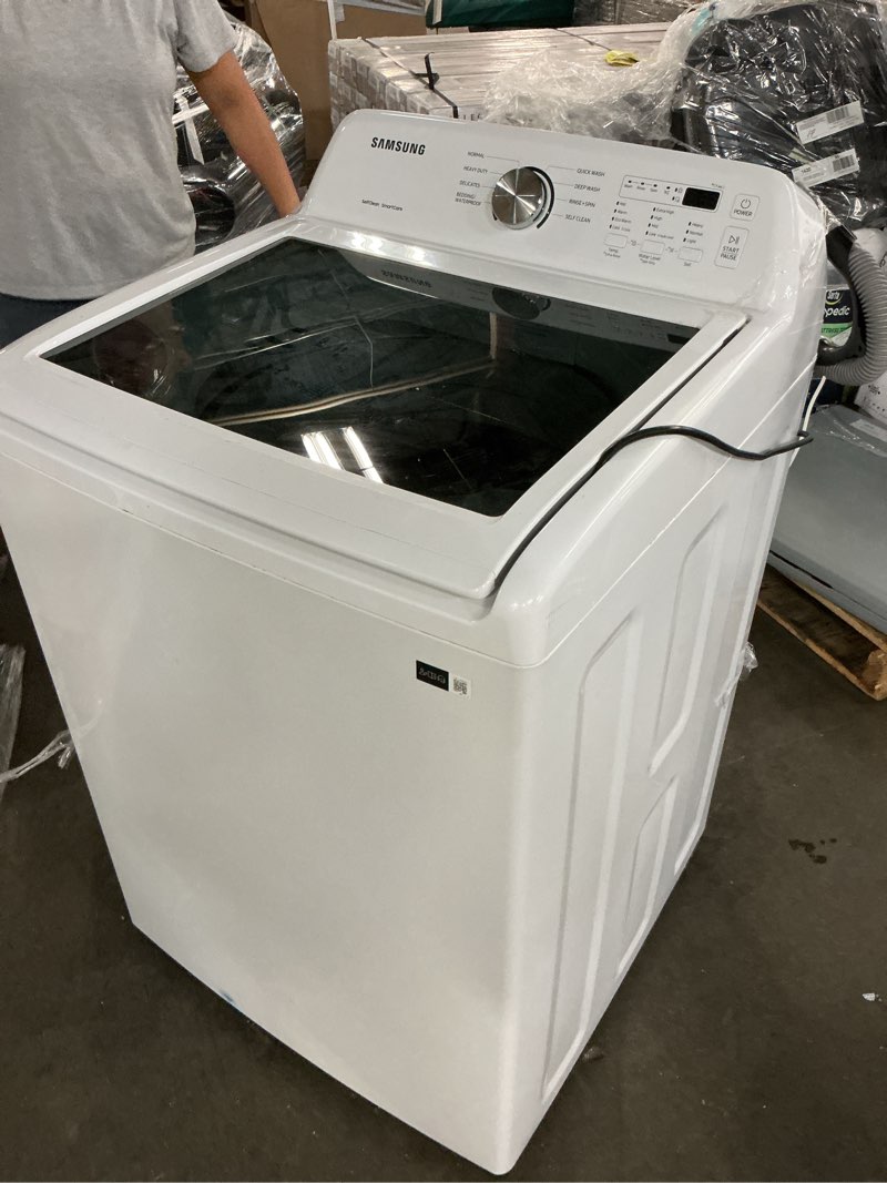 Condition photo showing As Is for samsung wa45t3200aw/a4 4.5 cuft top load washer with vibration reduction technology+ in white