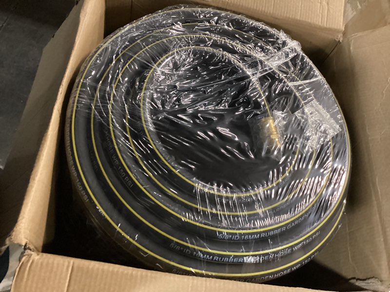Condition photo showing Good Condition for lightweight rubber garden hose 100 ft, 5/8" hybrid rubber hose with solid brass fitting, water hose pipe for outdoor, cleaning & washing