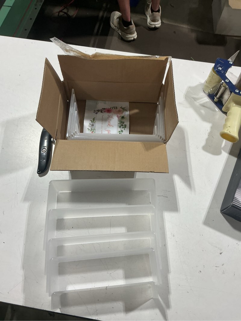 Condition photo showing Good Condition for aheroi large acrylic risers, 10 pcs 2 set(7”l~8”l~9”l) riser display shelf, clear rectangular display stands set, transparent shelves for decor, showcase holder for cupcake 10pcs-clear-rectangle
