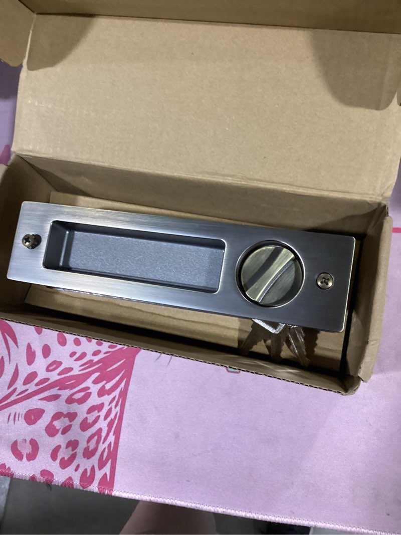 Condition photo showing Good Condition for pocket door lock with key privacy pocket door handle hardware with lock for bathroom bedroom invisible rectangular edge pull furniture hardware (brushed bronze)
