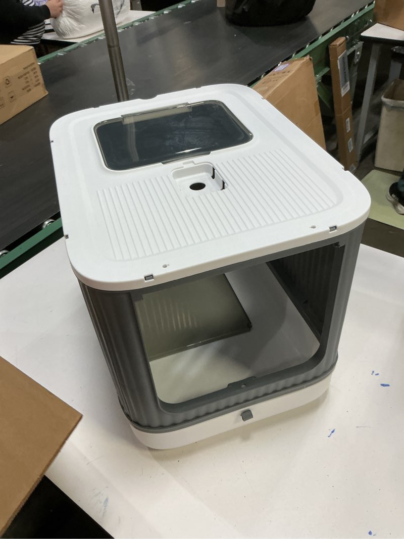 Condition photo showing As Is for Foldable Cat Litter Box, Fully Enclosed Litter Box with Lid, Covered Kitty Kitten Litter Boxes Enclosure with Scoop, Odor Control, Easy to Clean, 3 Modes for Cat up to 12 lbs(White&Grey)