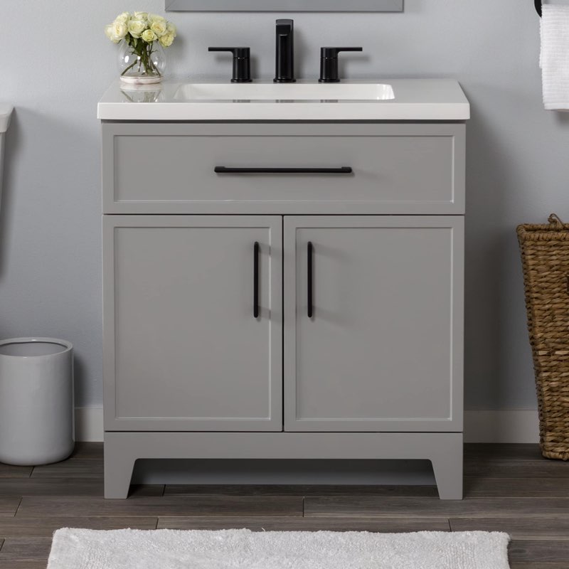  style selections potter 30-in light gray single sink bathroom vanity with white cultured marble top