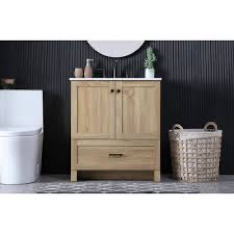 Senuka 30" Danube Oak Farmhouse Free-standing 2-Doors & 1-Drawer Single Bathroom Vanity Set