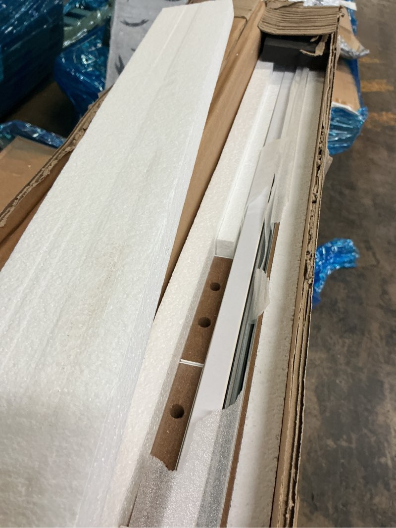 Condition photo showing As Is for Boahaus Amelia Large Makeup Vanity Desk with Dimmable LED, 2 Bluetooth Speakers, USB Type C & Type A, 110 V Power Outlet, 11 Drawers, Crystal Knobs, Premium White(incomplete box 2/2)