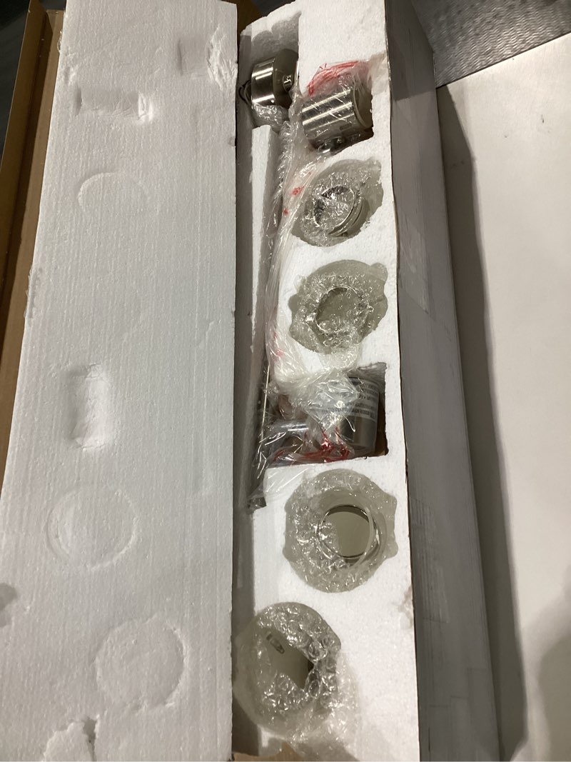 Condition photo showing As Is for 4-light track lighting kit, brushed nickel flush mount ceiling light fixture with frosted glass shades, foldable arms with e26 adjustable heads spotlight, etl listed (35.6 inch)