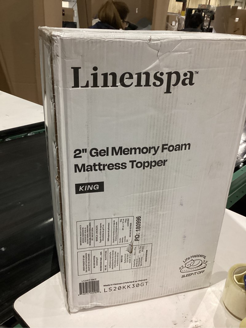 Condition photo showing New/Like New for Linenspa Memory Foam Mattress Topper - 2 Inch Gel Infused Memory Foam - Plush Feel - Cooling and Pressure Relieving - CertiPUR Certified - Dorm Room Essentials - King Size King 2 Inch Topper Only