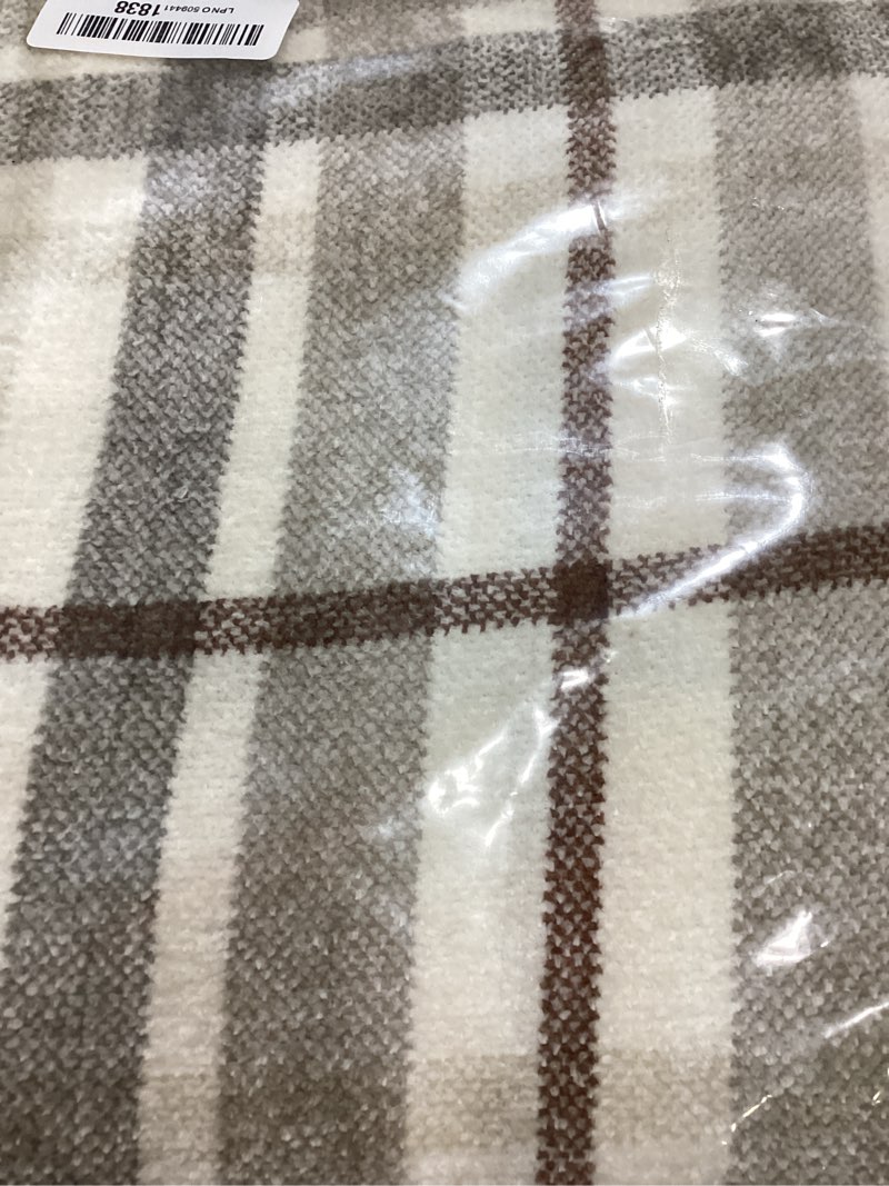 Condition photo showing Good Condition for evergrace plaid chenille bed blanket queen size for bed, super soft cozy decorative farmhouse plaid throw with tassels, lightweight chenille knit throw for couch sofa gift home decor, beige 90"x90" plaid beige & white 90"x90"