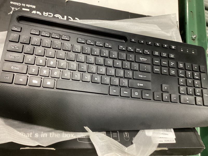 Condition photo showing Good Condition for wireless keyboard and mouse combo - full-sized ergonomic keyboard with wrist rest, phone holder, sleep mode, 2.4g quiet keyboard for pc laptop, complete work setup for office or home -trueque km23 1 pack black