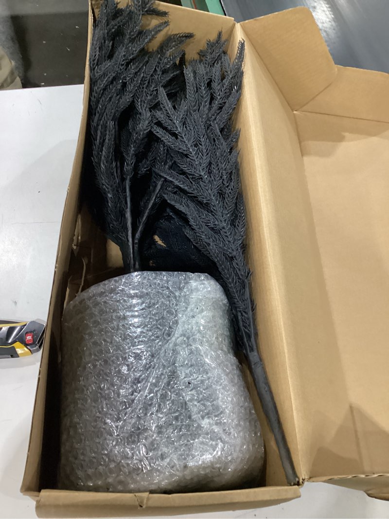 Condition photo showing New/Like New for 36’’ Black Christmas Tree with Pot Norfolk Pine Tree Artificial Small Christmas Tree for Front Porch Outdoor Indoor Christmas Decor Halloween Decorations