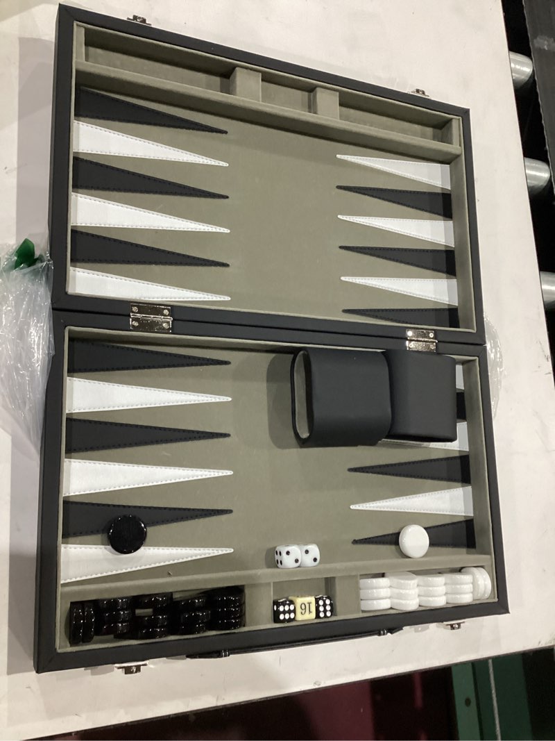 Condition photo showing Good Condition for gse games & sports expert premium leather backgammon board game set, classic backgammon game set with leather case, travel folding board game (black&grey, medium) leather-black&grey medium