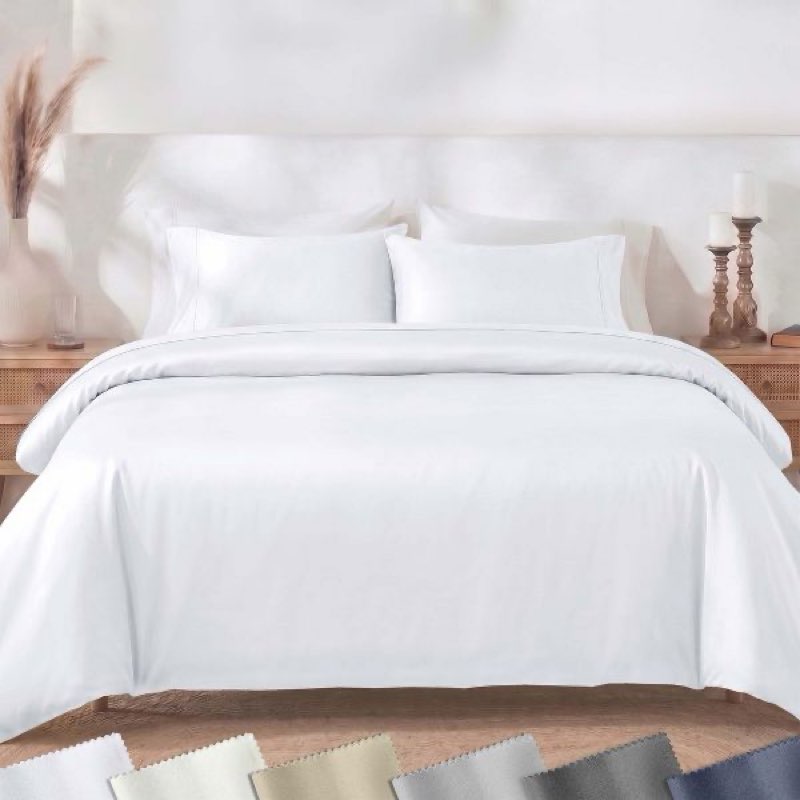 california design den 3-piece duvet cover oversized king set, 400 thread count 100% cotton king size set, soft sateen, bright white
