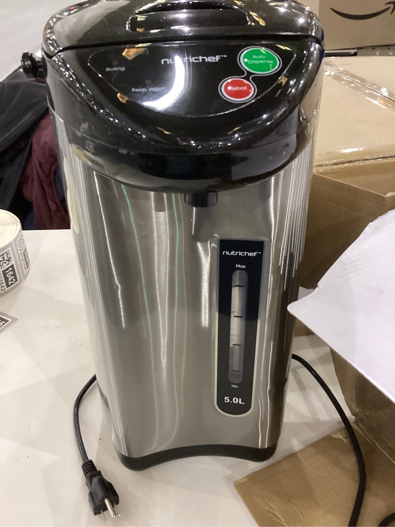 Condition photo showing Good Condition for NutriChef 5.2 Qt Electric Water Kettle, Quick Heating, 5 Liter Digital Kettle with 5 Temperature Settings, Safety Lock, Stainless Steel, 3 Dispensing Options, Easy to Clean, 8.46" x 11.2" x 16.5" 5.3 Quarts
