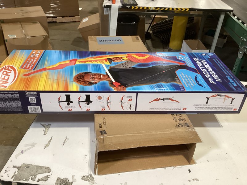 Condition photo showing New/Like New for nerf pyrostrike megabow, 42-inch bow fires arrows up to 105 feet, 2 with soft tips, kids outdoor toys, ages 10+ (amazon exclusive)