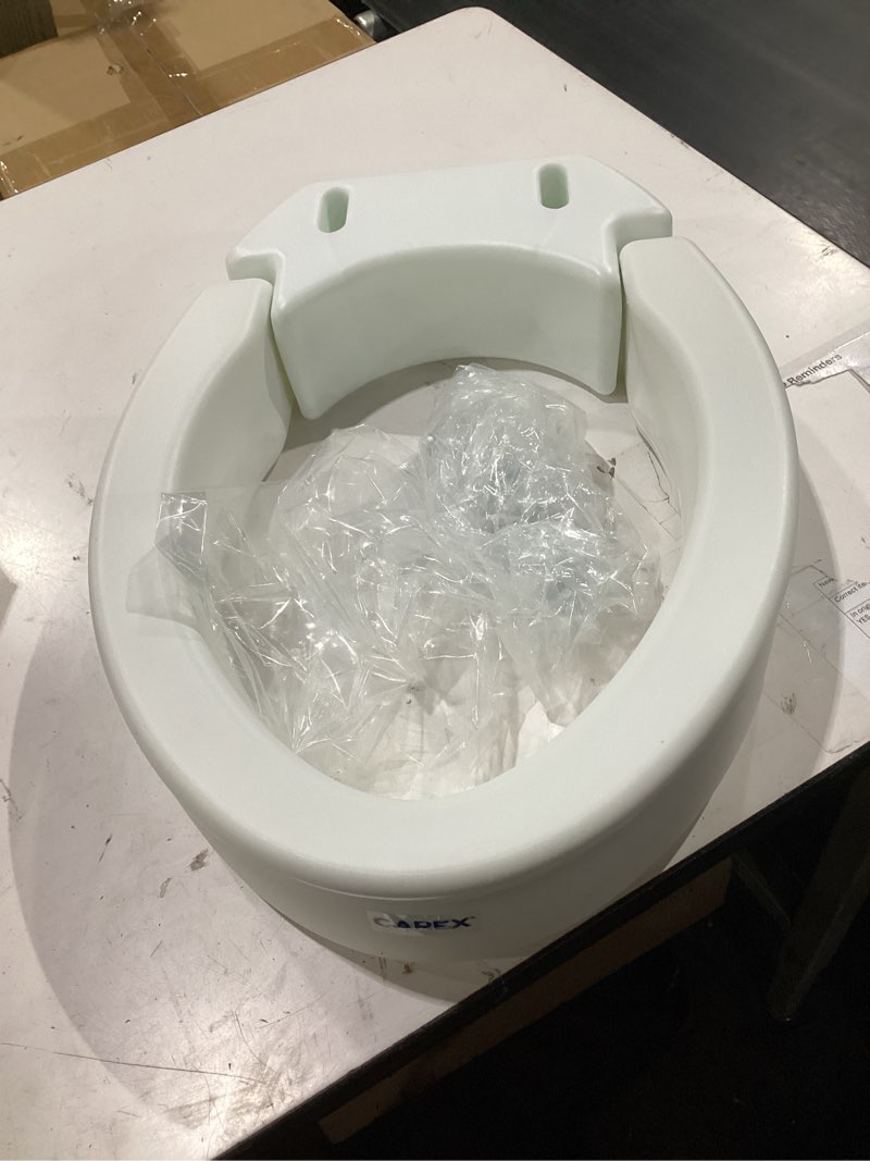 Condition photo showing Good Condition for carex health brands hinged elongated toilet seat riser, adds 3.5 inches of height to toilet, 300 pound weight capacity, raised toilet seat, white (fgb32100 0000)