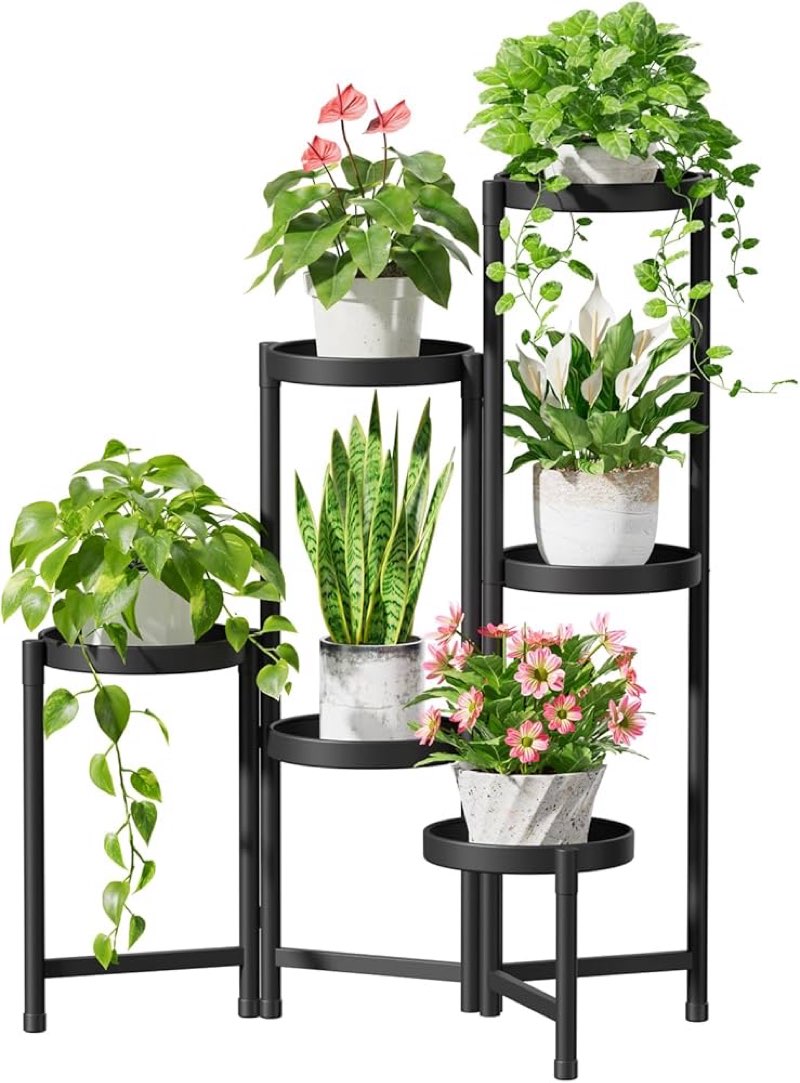 iDavosic.ly Plant Stand Indoor with Grow Light, 6 Tier Corner Metal Flower Display Holder Shelf, Eas