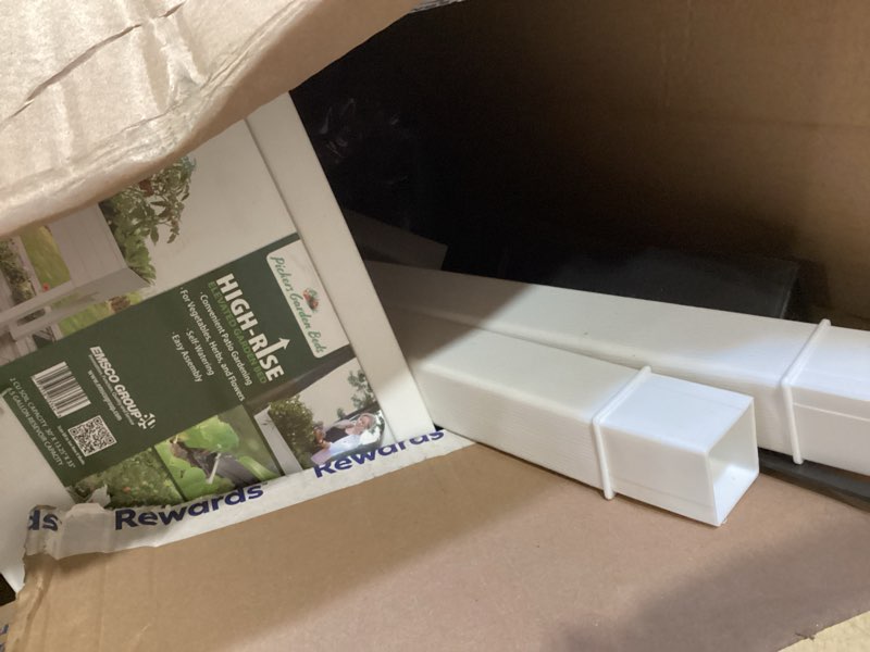 Condition photo showing As Is for emsco group 3-cu ft elevated white resin raised garden bed