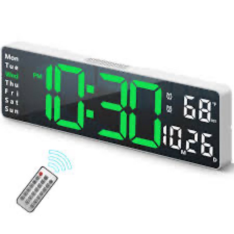 Electronic LED Wall Clock Digital Alarm Clock Mirror Clock Brightness Adjustment 100-240 V with Remote Control Household Low Power Consumption (B – Green)( similar 