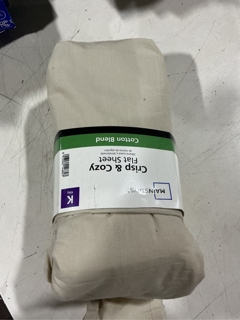 Condition photo showing As Is for mainstays 300 thread count easy care percale flat sheet  papyrus beige  king