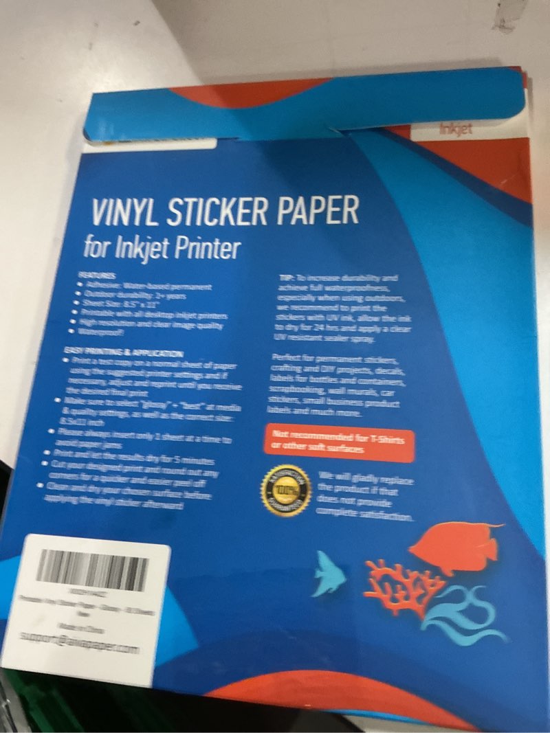 Condition photo showing New/Like New for Printable Vinyl Sticker Paper - Waterproof Decal Paper for Inkjet Printer - 50 Self-Adhesive Sheets - Glossy White - Standard Letter Size 8.5"x11"