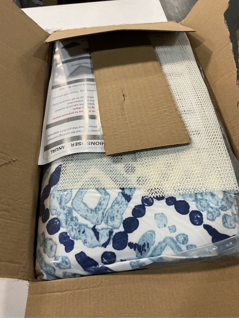 Condition photo showing Good Condition for lvtxiii outdoor chair cushions 18.5"x16"x2" pack of 2, water-repellent square corner memory foam seat cushions with ties for garden patio furniture, boho geometry blue