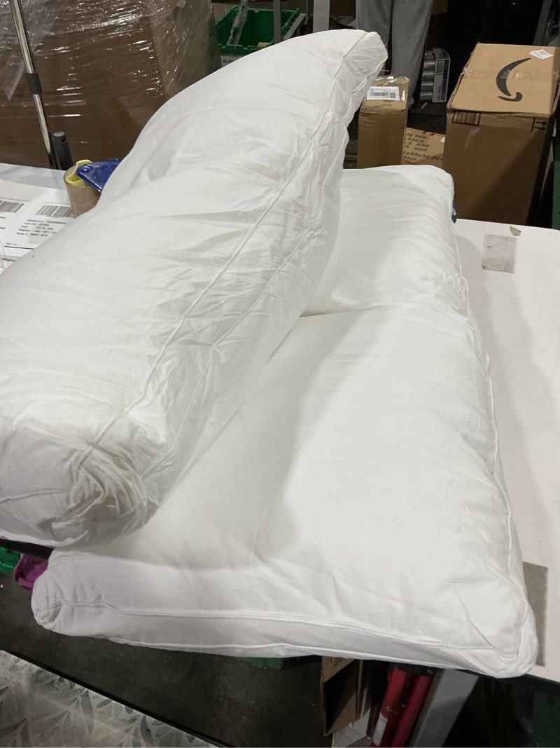 Condition photo showing As Is for Serta Hotel Collection Pillows King Size Set of 2 White Goose Feather Down Fiber Gusseted 100% Cotton Pillow for Back, Stomach or Side Sleepers White King Size Set of 2