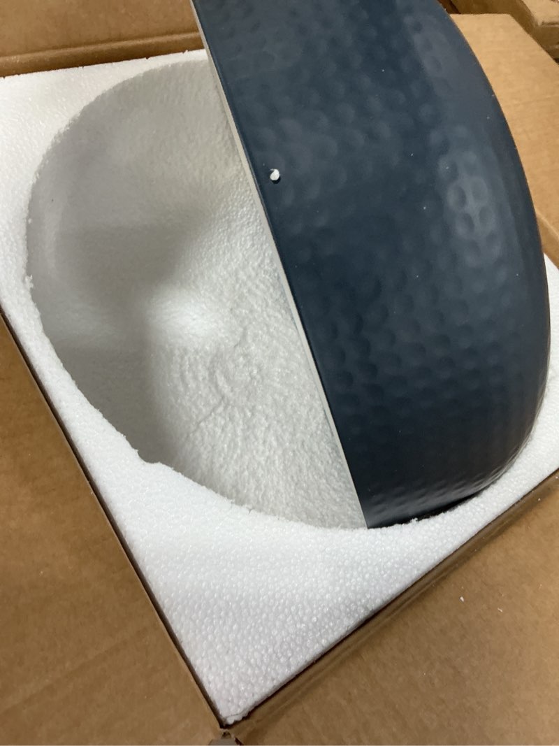 Condition photo showing Good Condition for darkaway dusk to dawn industrial semi ceiling light fixtures, flush mount indoor outdoor ceiling light with blue hammered metal shade outdoor porch foyer entryway