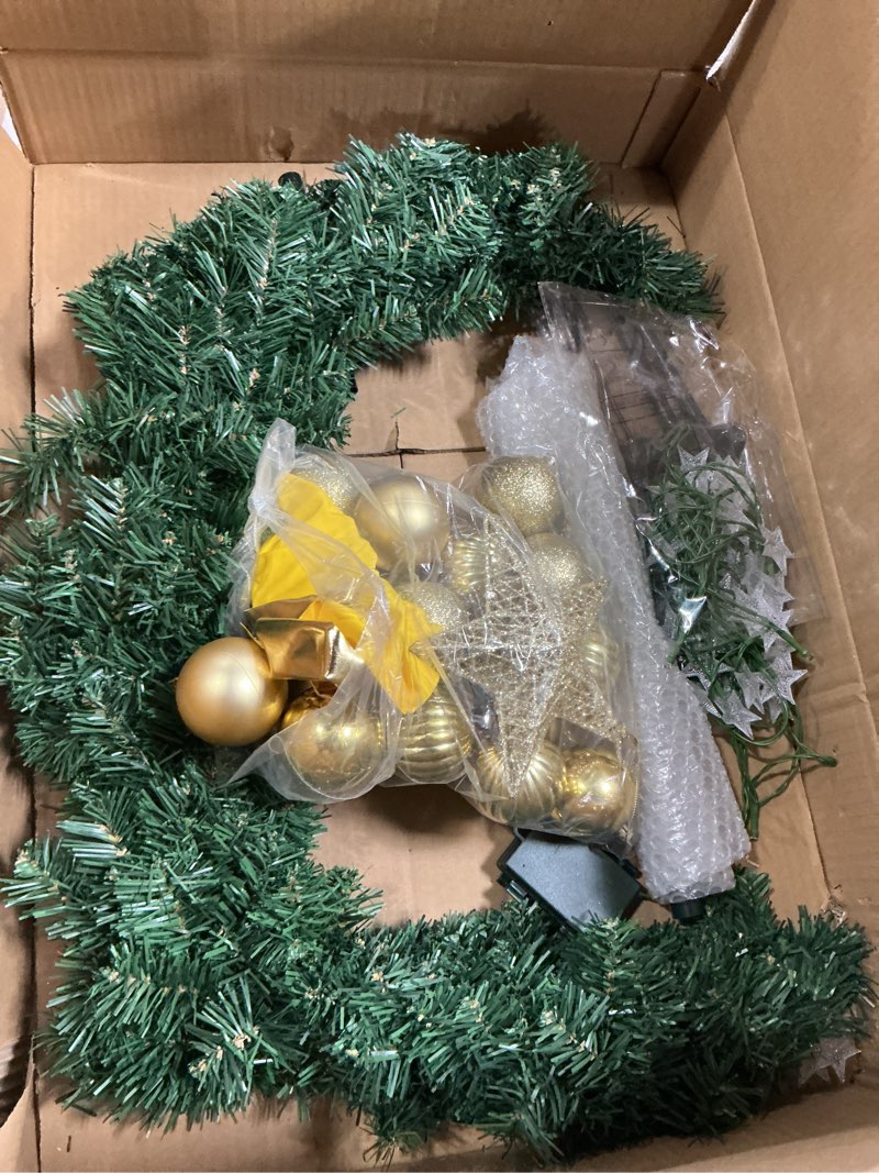 Condition photo showing As Is for 3 FT Eid Ramadan Moon Tree, Lighted Crescent Artificial Tree with LED Star String, Islamic Decoration for Garden, Indoor, Home, Party Decor(Green)