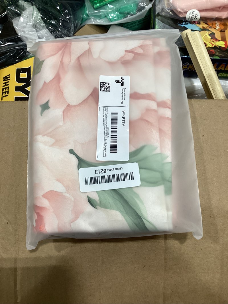 Condition photo showing Good Condition for pink peony floral throw pillow covers 18x18 set of 2, soft velvet decorative cushion cases, shabby chic farmhouse home decor for sofa couch bed pink 18" x 18" (pack of 2)