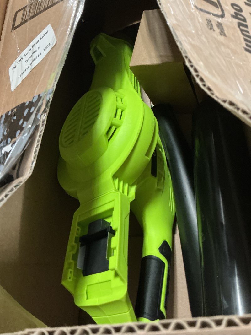 Condition photo showing As Is for leaf blower cordless with 2x 4.0ah batteries and charger, 150mph lightweight cordless blower, 3 speeds small electric leaf blowers for lawn care, patio, yard, leaves, grass, dust (green) green 2025