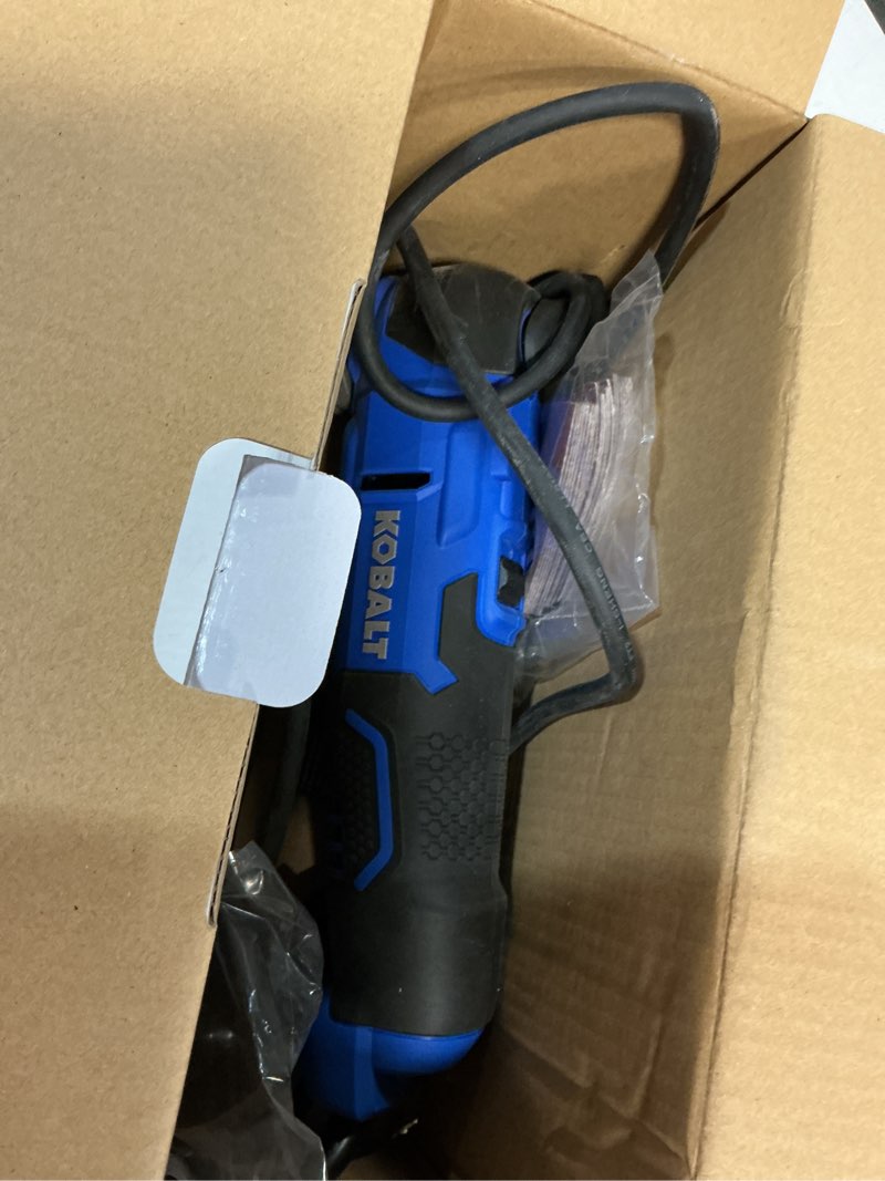 Condition photo showing As Is for kobalt 24-volt cordless brushless variable speed 18 -piece oscillating multi-tool with soft