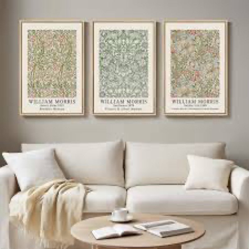 Framed William Morris Canvas Wall Art for Living Room, 3 Piece Large Vintage Sage Green Artwork for Walls Nature Floral Botanical Picture Prints for Bedroom, Hallway, Home Office Wall Decor, 16x24