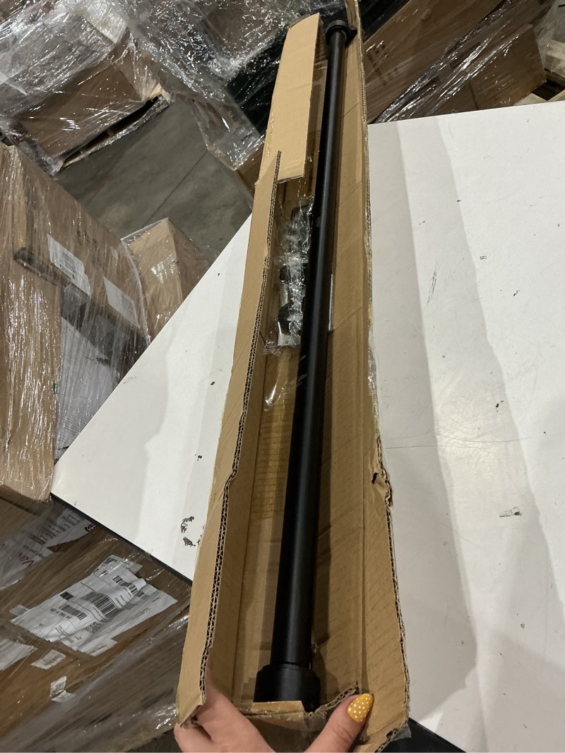 Condition photo showing As Is for heavy duty curtain rods,1 1/4" large diameter premium nonadjustable curtain rod,48in/4ft custom window treatment rods with durable aluminum brackets and end caps,black finish black 48in/4ft