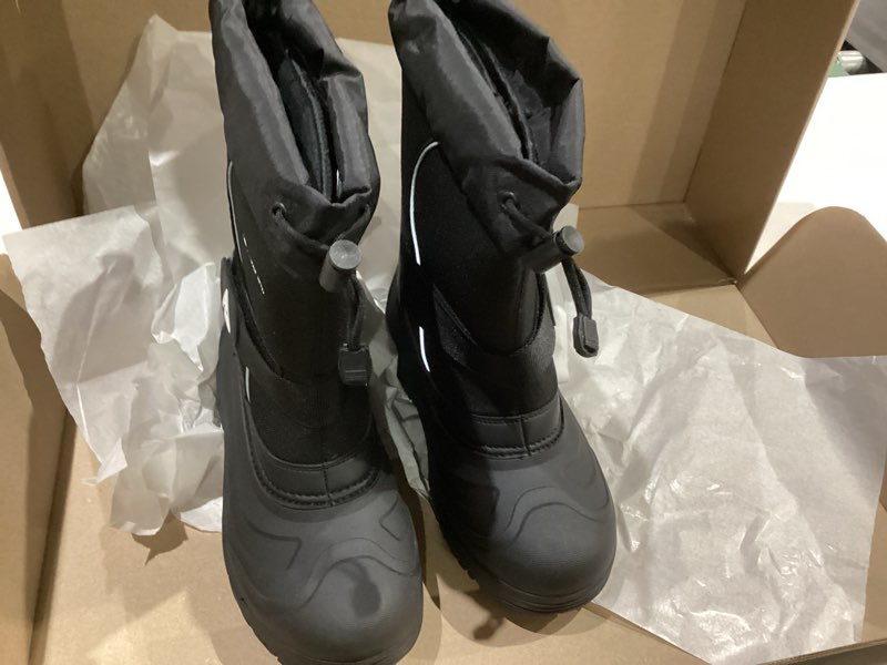 Condition photo showing New/Like New for men's snow boots 12/14 inch snow boots for men waterproof insulated mens winter work boots with removable liner black winter boots for youth boy black-hook 10