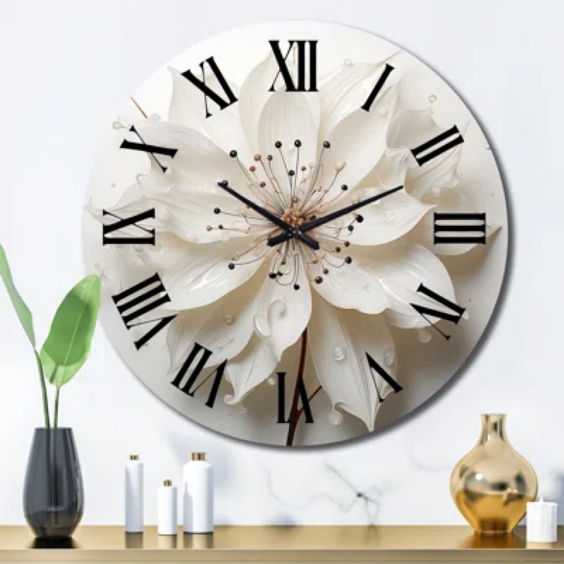Retro Boho Feathers in Blue and Orange II - Feathers Oversized Wood Wall Clock