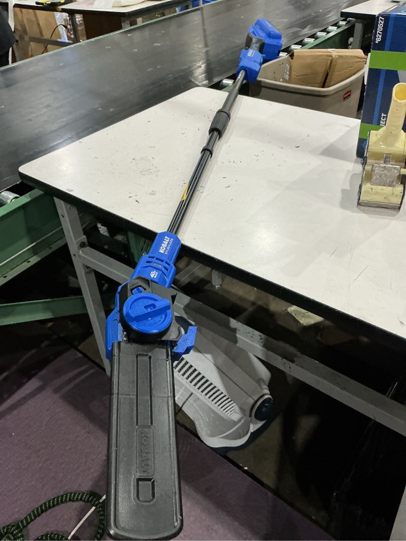 Condition photo showing As Is for kobalt gen4 40-volt 10-in battery pole saw. battery not included.