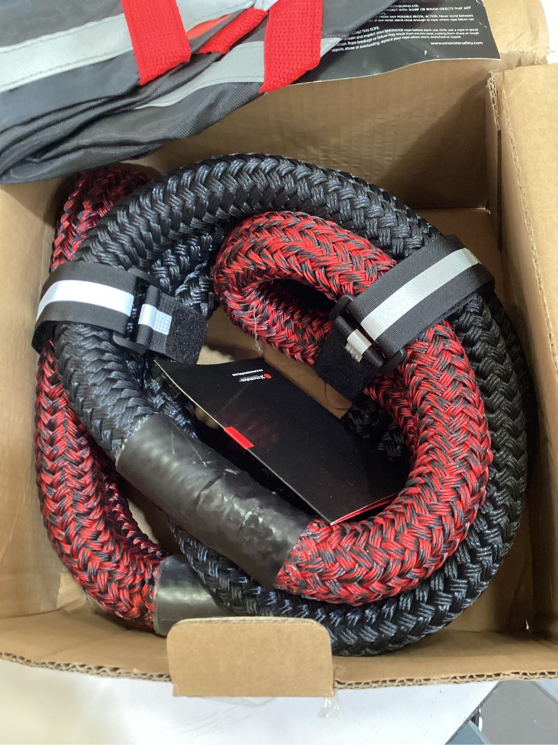 Condition photo showing As Is for 7/8" x 30' kinetic recovery & towing rope - 29,000lbs breaking strength - heavy duty off-road snatch rope with 2 soft shackles (40,000lbs) and free carrying bag