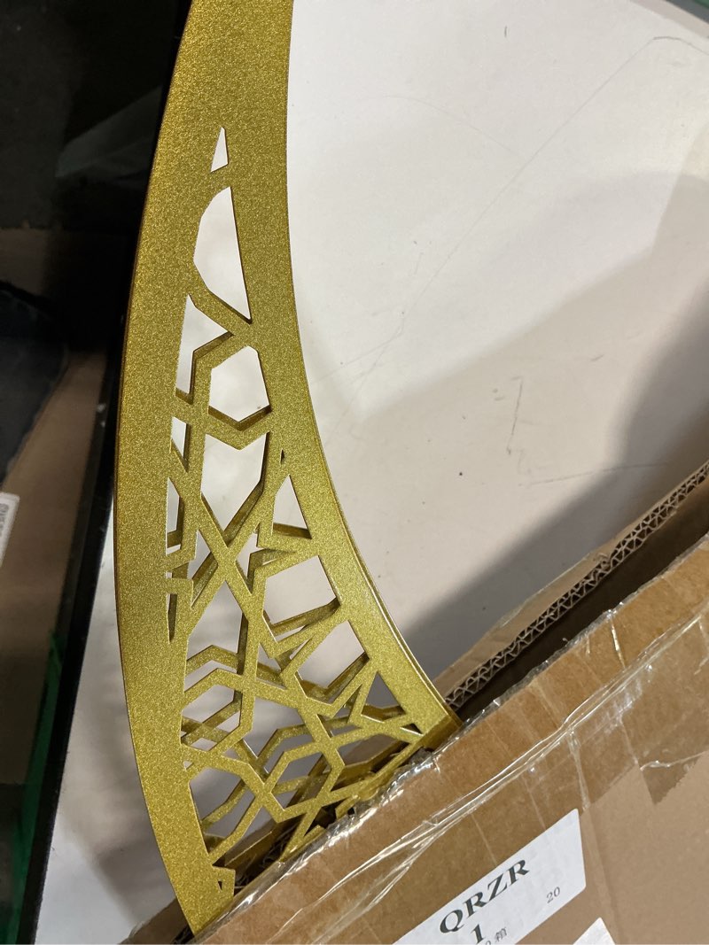 Condition photo showing As Is for 3ft large metal ramadan decorations islamic crescent moon decor with lantern eid mubarak kareem led light decor islamic table centerpieces gift for muslims in ramadan eid(gold) gold 3ft