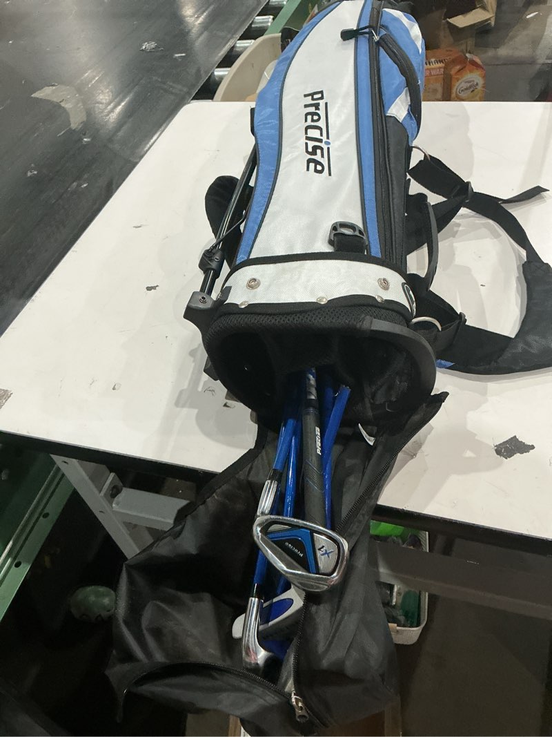Condition photo showing As Is for (used, incomplete, missing pieces, cracked)precise x7 kids golf clubs set – boys’ & girls’ junior golf set with lightweight graphite shafts, hybrid, putter & stand bag blue ages 9-12 right hand