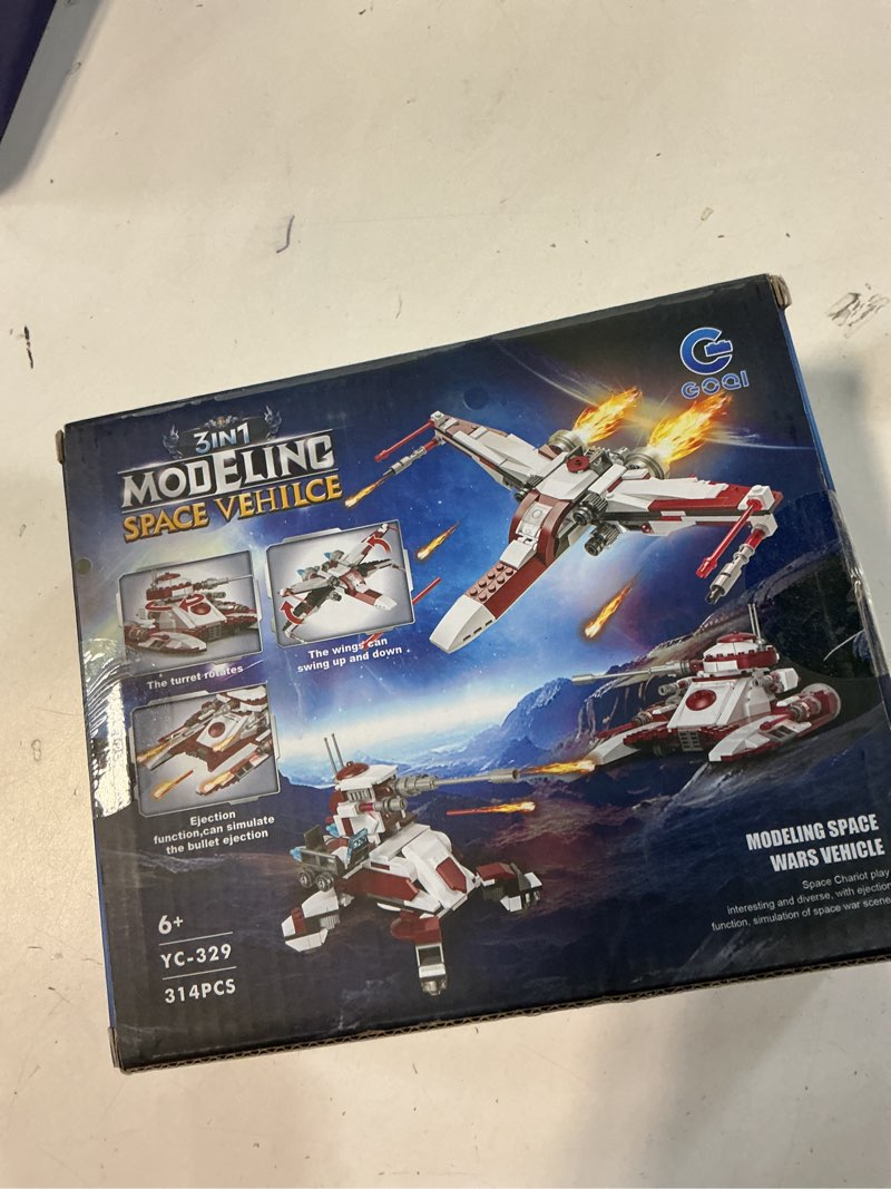 Condition photo showing New/Like New for 3 in 1 space vehicle building set - buildable space fighter, galactic battle tank, anti vehicle cannon, compatible with lego, great birthday gift toy for star fans kids boys girls ages 6+