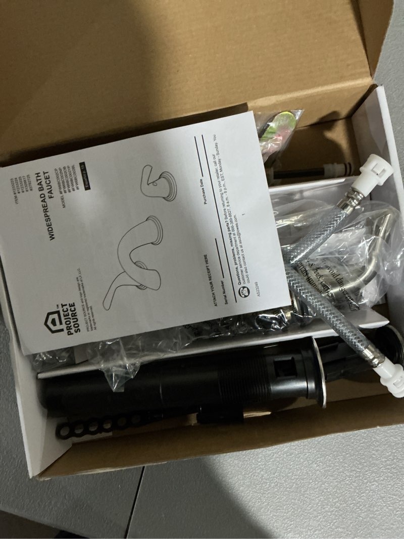 Condition photo showing As Is for project source dover brushed nickel 2-handle widespread watersense bathroom sink faucet with drain