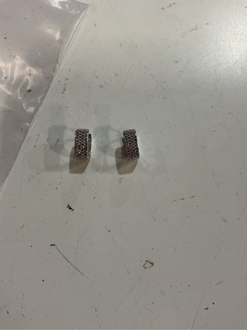 Condition photo showing Good Condition for round cluster natural moissanite u shape men's hoop earrings in silver