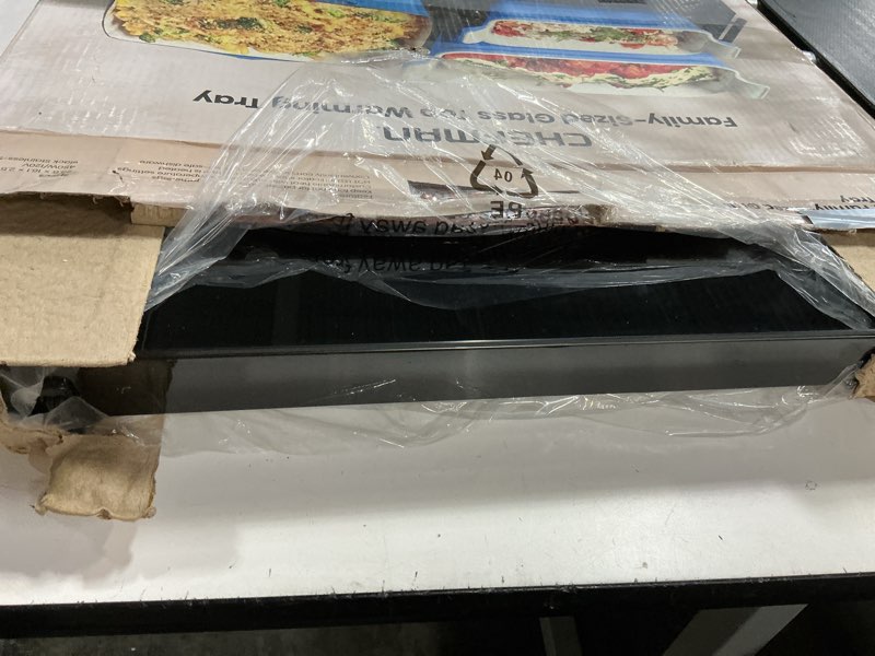 Condition photo showing Good Condition for Chefman Electric Warming Tray with Adjustable Temperature Control, Perfect For Buffets, Restaurants, Parties, Events, and Home Dinners, Large 21” x 16” Glass-Top Surface Keeps Food Hot – Black Stainless Black Large - 21" x 16"