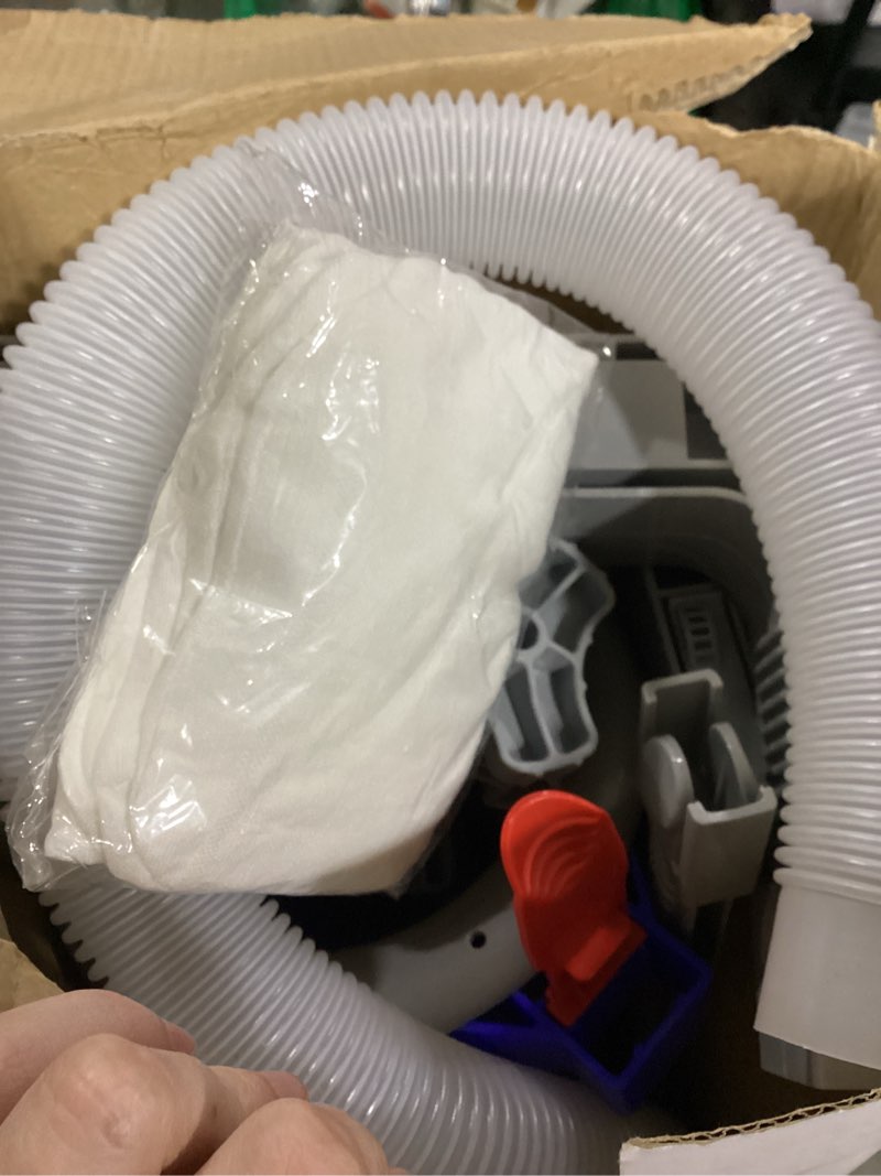 Condition photo showing Good Condition for above ground pool skimmer with 5 skimmer socks, wall mount surface skimmer with hose & basket, compatible with intex pools, adjustable floating filter, automatically removes leaves & debris