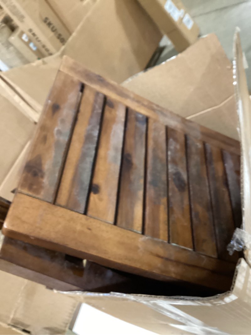 Condition photo showing As Is for upolana teak shower bench, 20" solid wood shower stool waterproof shower seat with storage shelf for bathroom, indoor & outdoor use rectangular