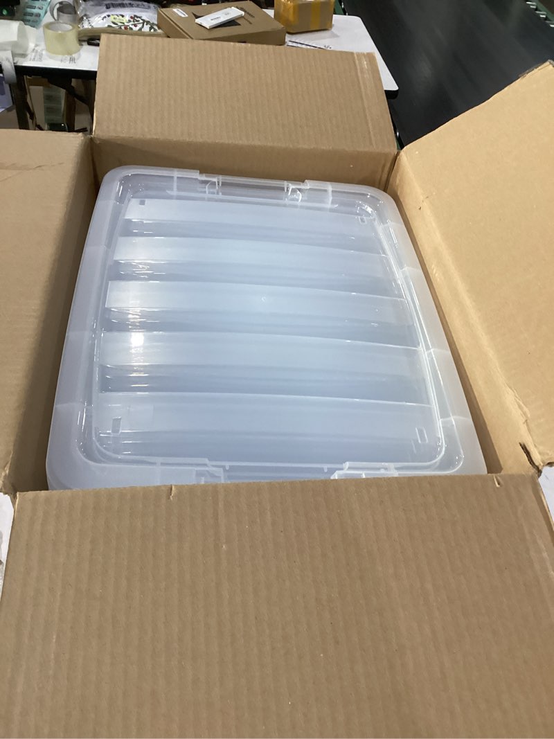 Condition photo showing Good Condition for iris usa 32 qt plastic storage box with lid and latches - 6 pack - bpa-free, see-through organizing solution, durable nestable stackable containers, secure pull handle - clear clear 32 qt 6 pack