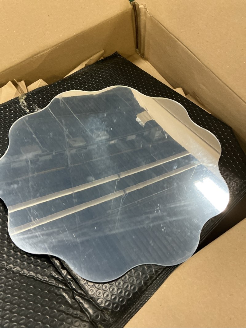 Condition photo showing As Is for DARENYI Round Wavy Mirror for Wall Decor, 16 inch Acrylic Circle Scalloped Wall Mirror for Bathroom, Bedroom, Living Room, Entryway, Home Decor 15.7"L x 15.7"W