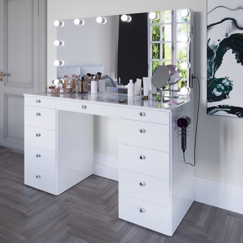 Boahaus Orla Makeup Vanity Table with Built-in Lights, USB Ports & Glass Top (Incomplete, Box 2/3 )