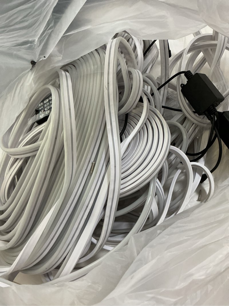 Condition photo showing As Is for fbz 200ft led rope lights, flexible neon lights control with app/remote, multiple modes, ip65 outdoor rgb waterproof, music sync gaming light strip for bedroom decor
